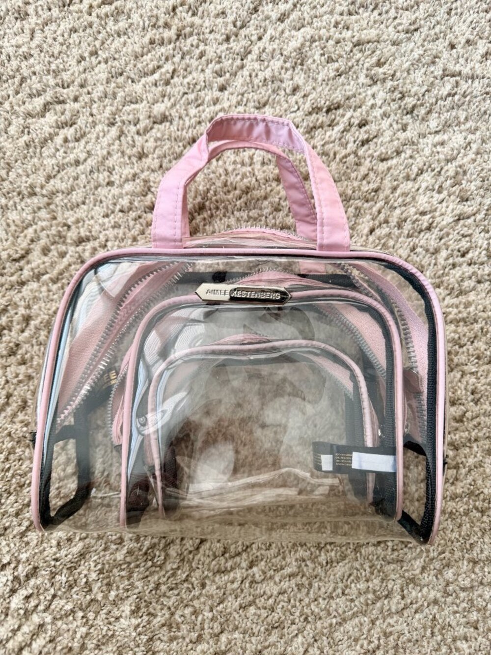Aimee Kestenberg Pink Trim Clear Travel Bag Set (3 pouches)